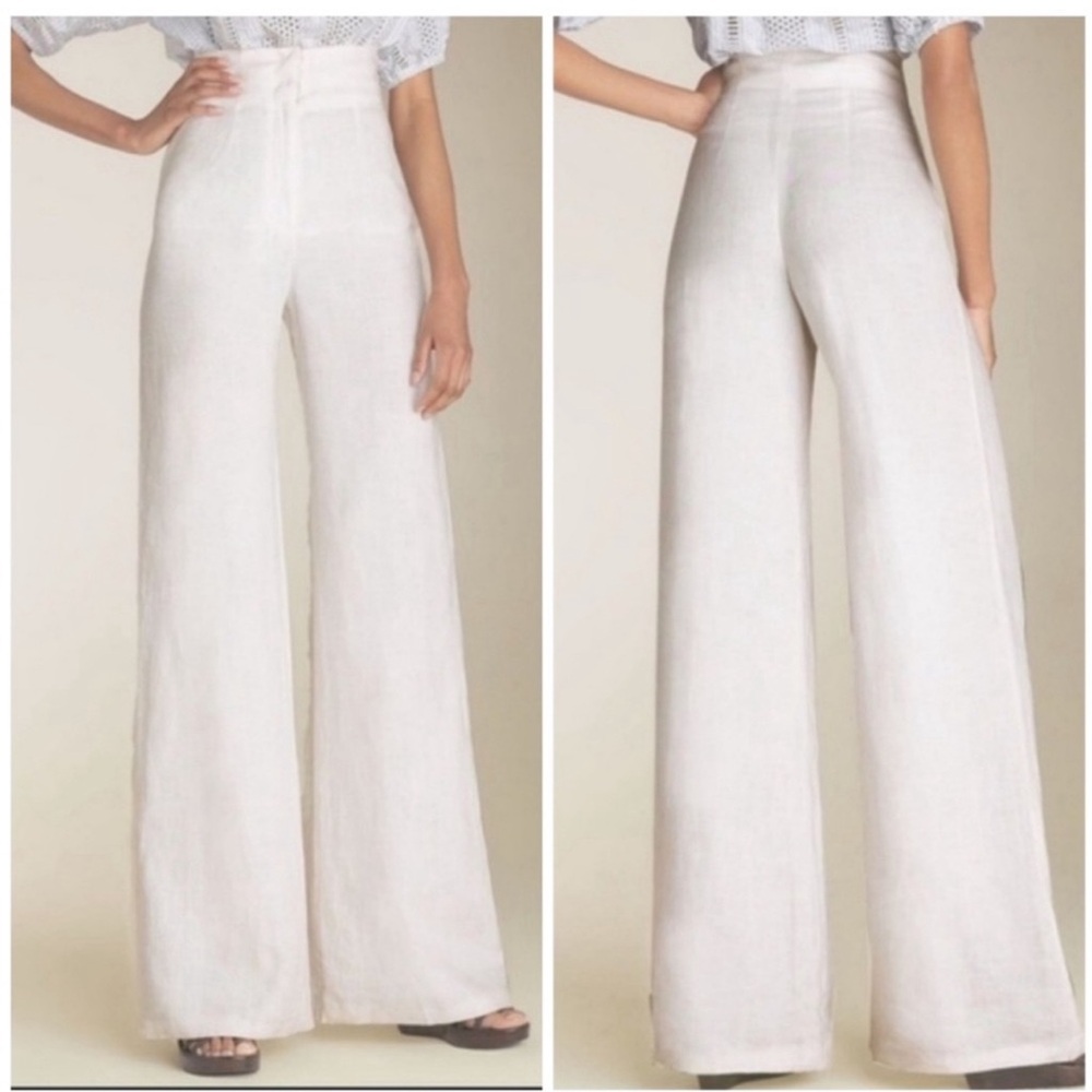 High-Waist Wide-Leg Linen Pants in White